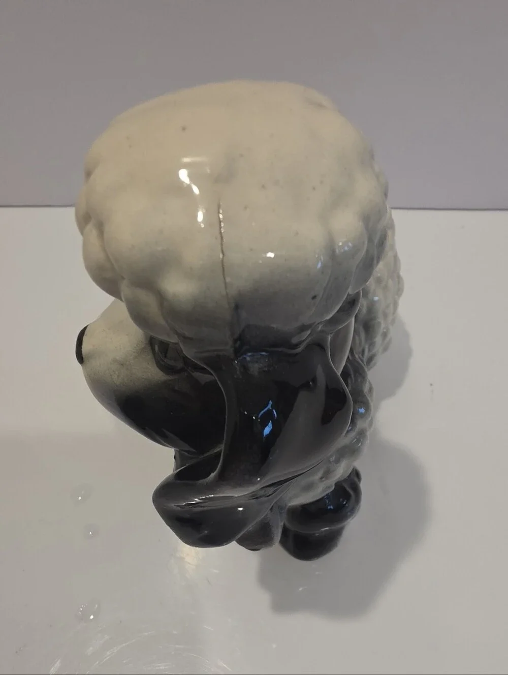 Vintage Ceramic Black and White Poodle Planter